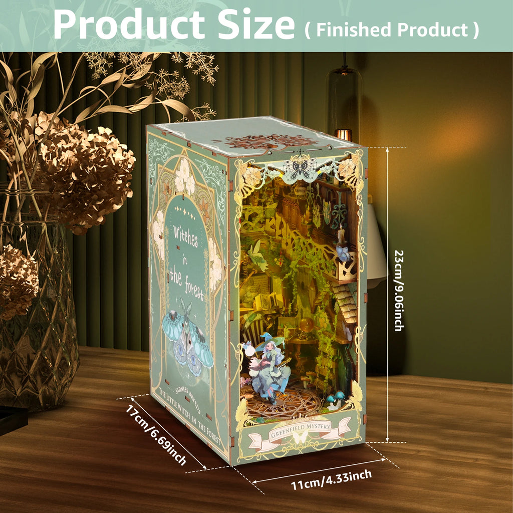 DIY Book Nook Miniatures Shelf Mini Doll House Kit LED Glowing Book Nook Dollhouse Wooden Bookshelf Home Decoration NewYear Gift