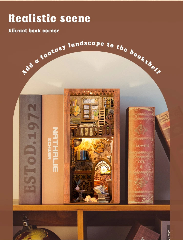 CUTEBEE DIY Book Nook Kit Miniature Dollhouse Book Nook Touch Lights with Furniture for Christmas Gifts (Magic Pharmacist )