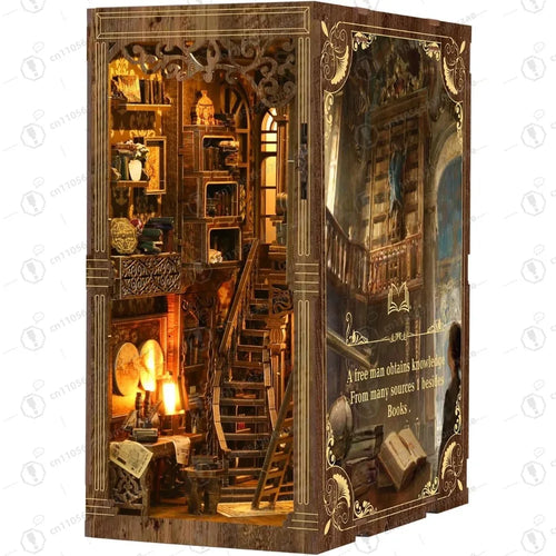 3D Wooden Puzzles for Adults, DIY Miniature House Kit for Adults,Booknook with LED Light,Gifts for Book Lovers,Bookshelf Decor