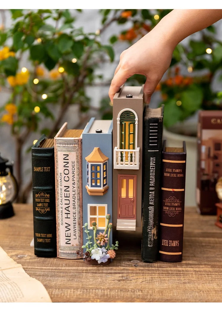 Fake Books Bookends With Led Light Book Holders Booknook Model Kit For Bookshelf Insert Miniature Ornament Decor Christmas Gifts