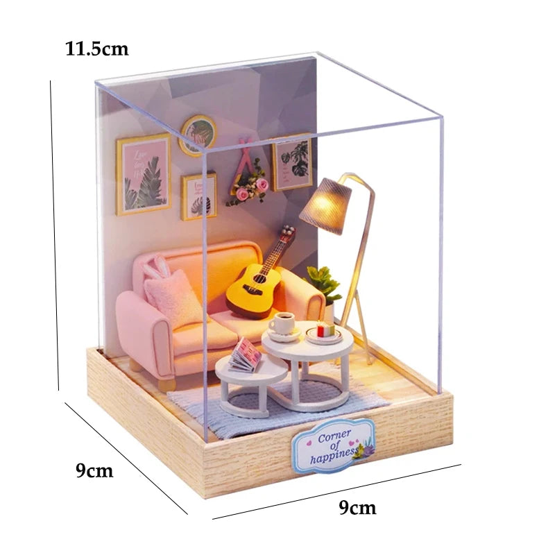 Book Nook Kit DIY Doll House With LED Light Bookshelf Insert Wooden Mini Dollhouse Furniture Light Kit For Birthday Family Gift