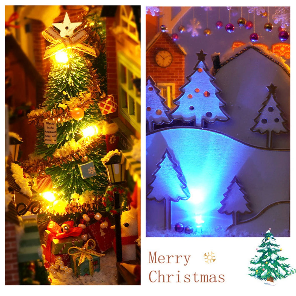 DIY Book Nook Miniatures Shelf Mini Doll House Kit LED Glowing Book Nook Dollhouse Wooden Bookshelf Home Decoration NewYear Gift