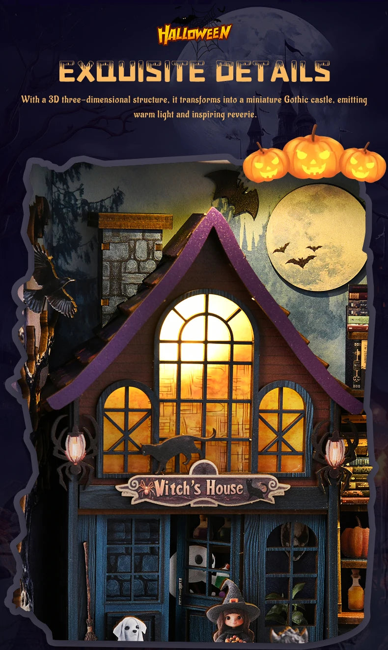 Book Nook Kit DIY Doll House With LED Light Bookshelf Insert Wooden Mini Dollhouse Furniture Light Kit For Birthday Family Gift