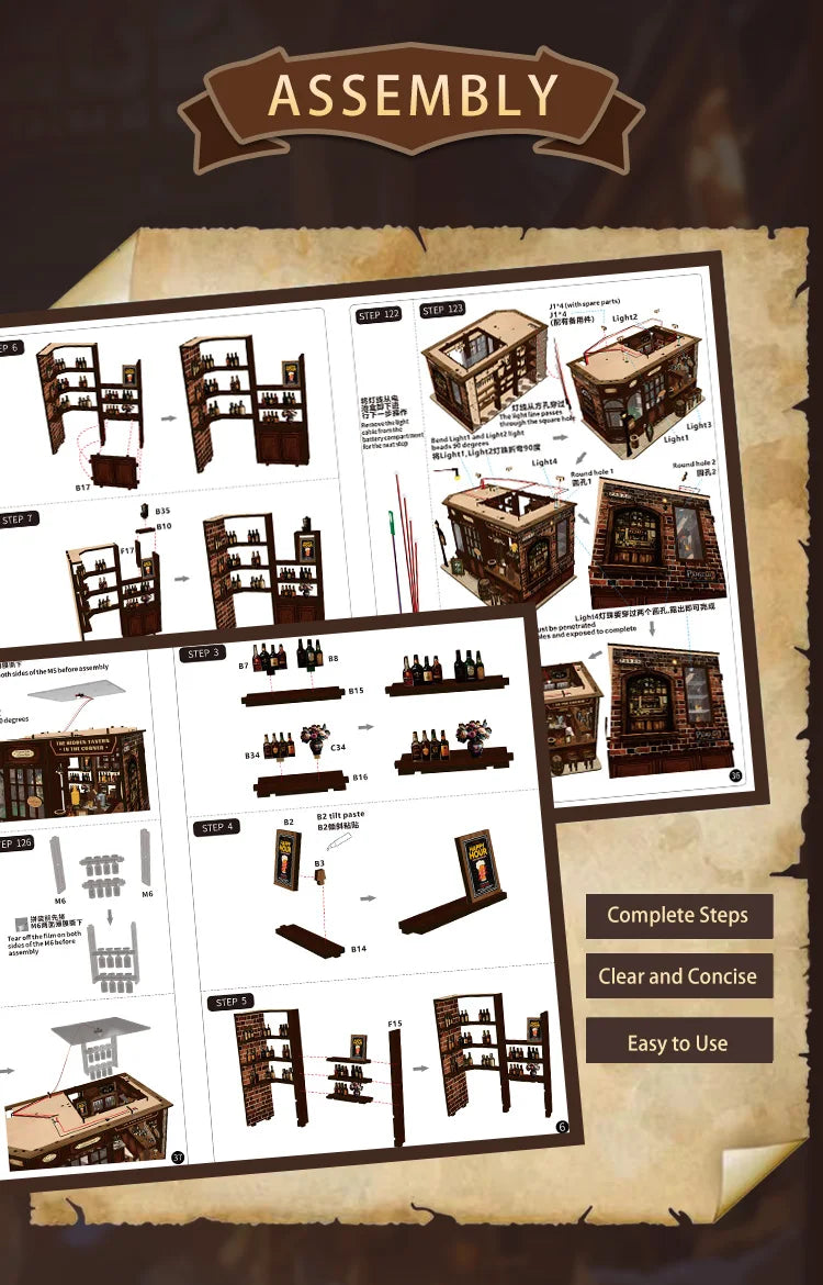 Book Nook Kit DIY Doll House With LED Light Bookshelf Insert Wooden Mini Dollhouse Furniture Light Kit For Birthday Family Gift