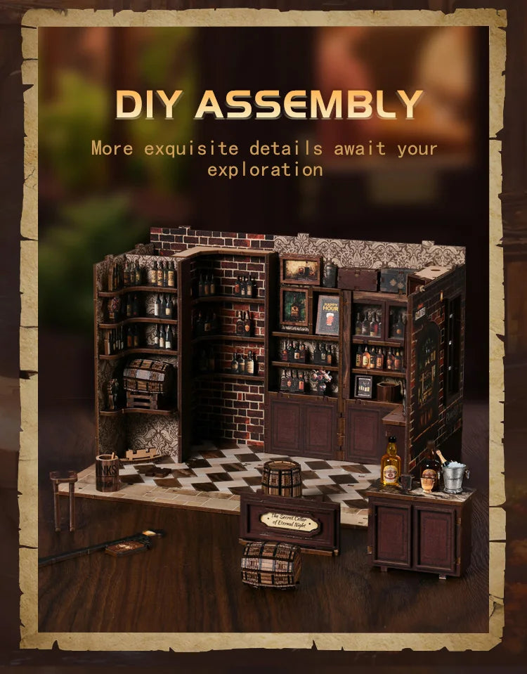 Book Nook Kit DIY Doll House With LED Light Bookshelf Insert Wooden Mini Dollhouse Furniture Light Kit For Birthday Family Gift