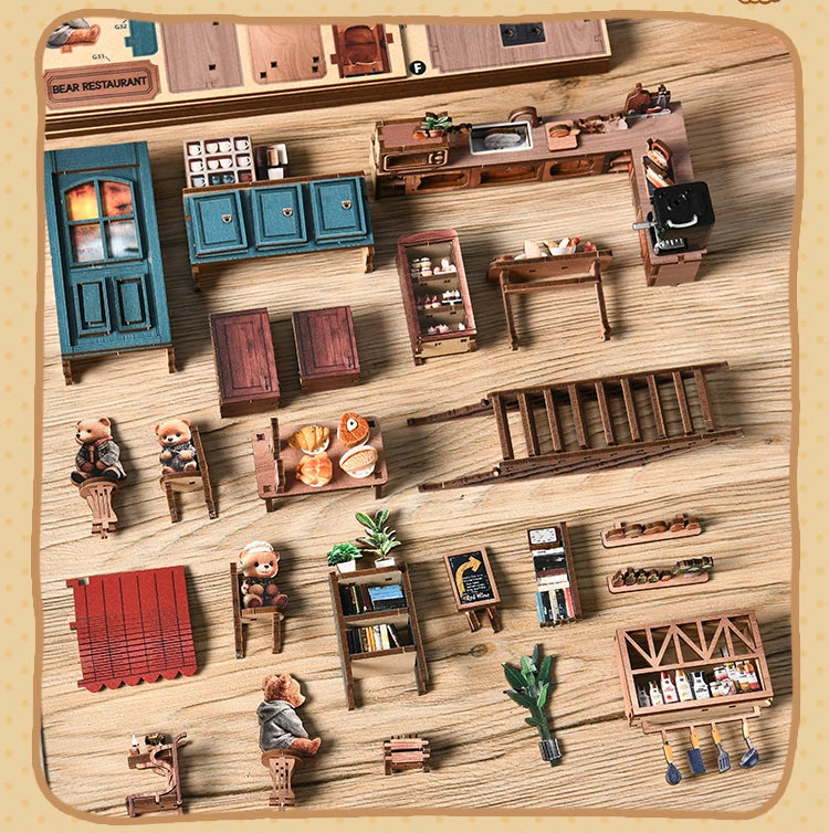 Book Nook Kit DIY Doll House With LED Light Bookshelf Insert Wooden Mini Dollhouse Furniture Light Kit For Birthday Family Gift