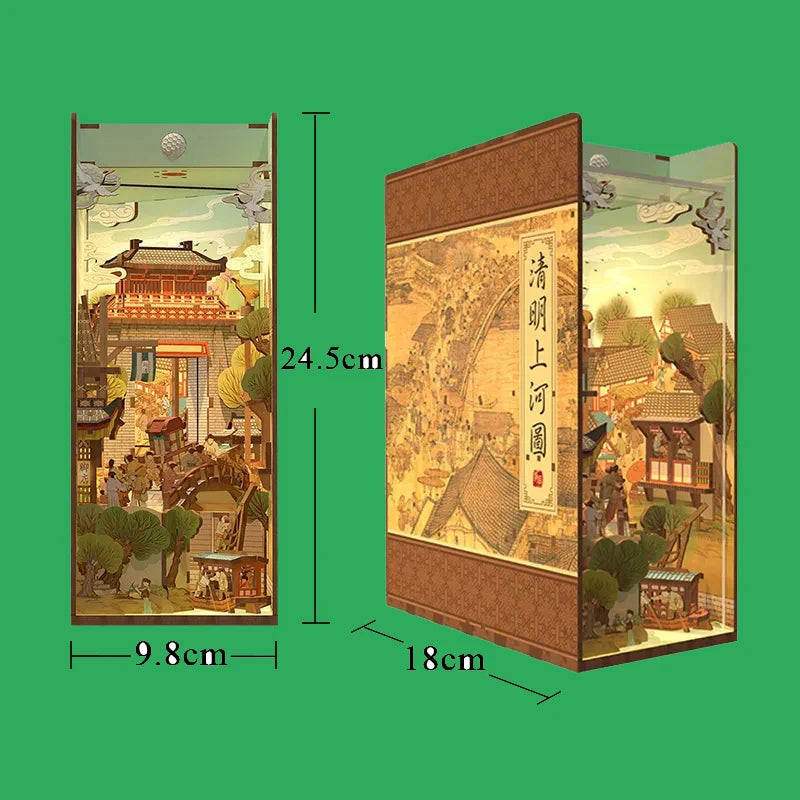 DIY Book Nook Shelf Insert Kits Wooden Miniature Model Kit Cyberrpunk Bookend Assembled Bookshelf Home Decor Christmas Gifts