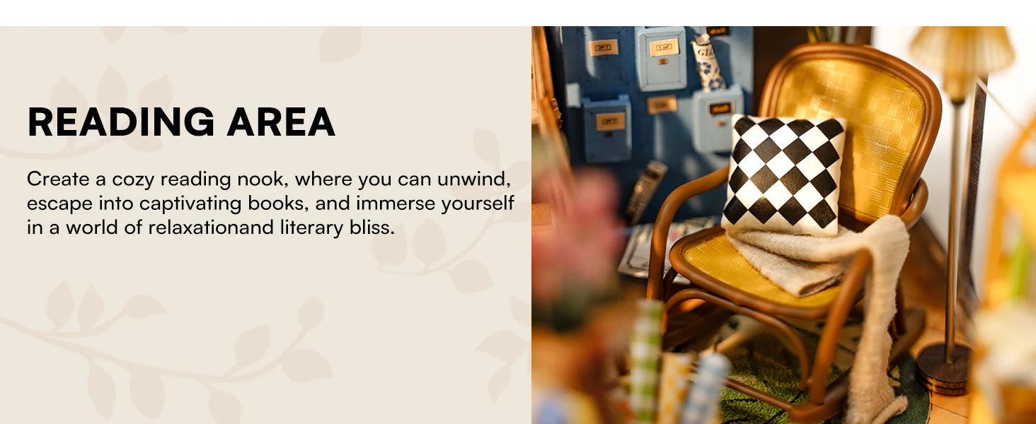 Robotime Rolife DIY Book Nook Wooden Miniature Doll House for Bookshelf Insert Furniture