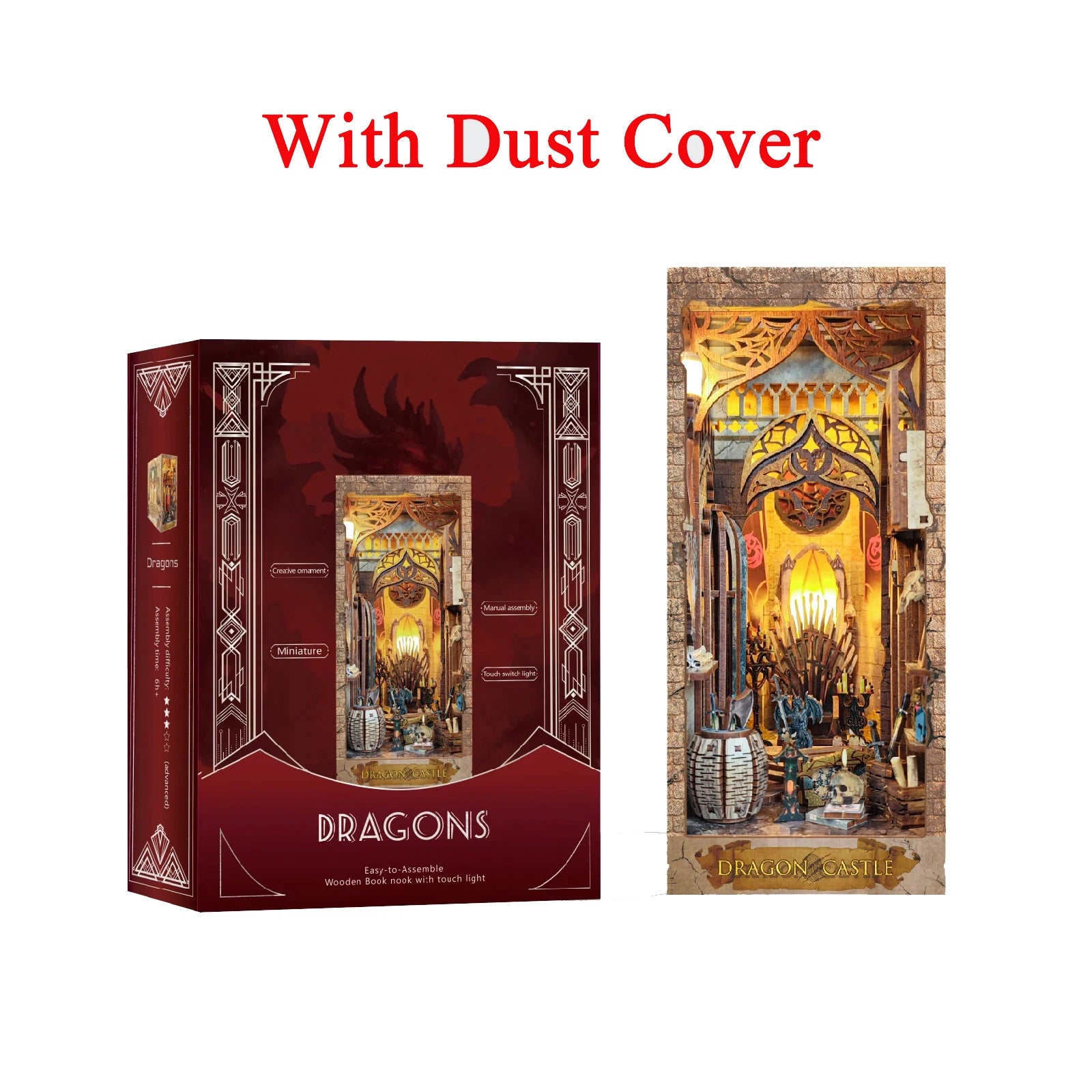 DIY Wooden Book Nook Shelf Insert Kit Miniature Building Kits Magic Night Alley Bookshelf with LED Lights Bookends Friends Gifts