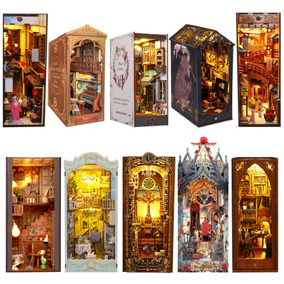 DIY Wooden Book Nook 3D Puzzle Miniature Doll House Kit With Touch Light World Bookshelf Assembly Bookend Eternal Bookstore 2023
