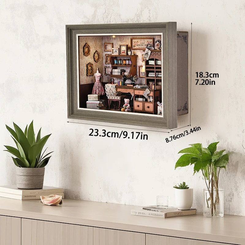 Book Nook Kit Tailor's Shop DIY 3D Wooden Puzzle Dollhouse Photo frame ornament Model Bookend Building Home Decoration