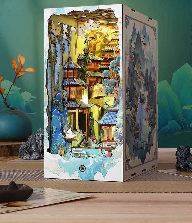 Book Nook Shelf Insert  Casa Miniature Doll House Kit Toys Home Dollhouse Bookends Furniture Wooden Bookshelf Birthday Gifts