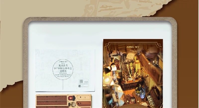 DIY Wooden Book Nook Shelf Insert Kit Miniature Building Kits Magic Night Alley Bookshelf with LED Lights Bookends Friends Gifts