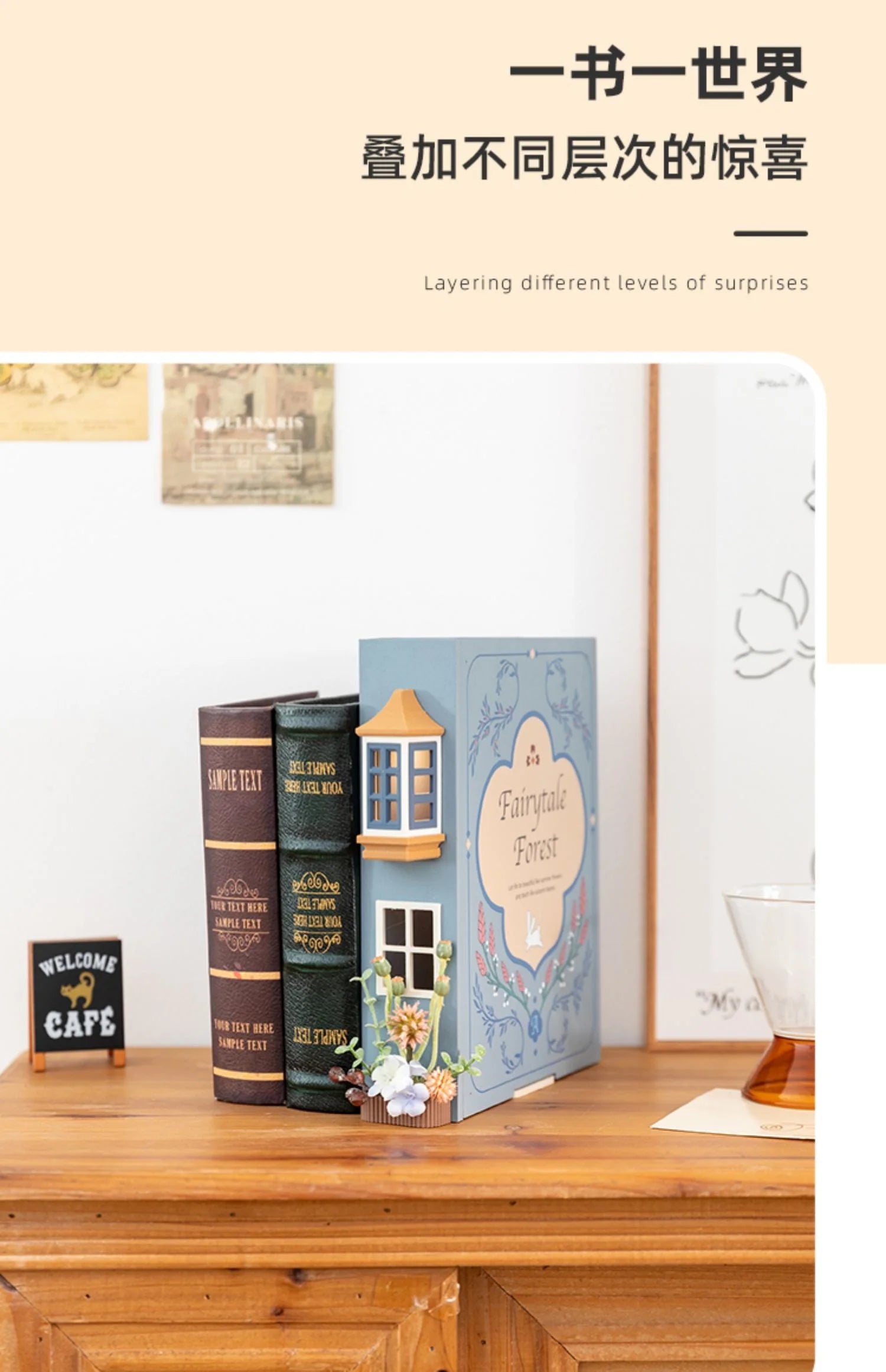 Booknook Creative Book Holders Fake Books Bookends Model Kit With LED Light For Bookshelf Insert Decor Miniature Ornament Gift