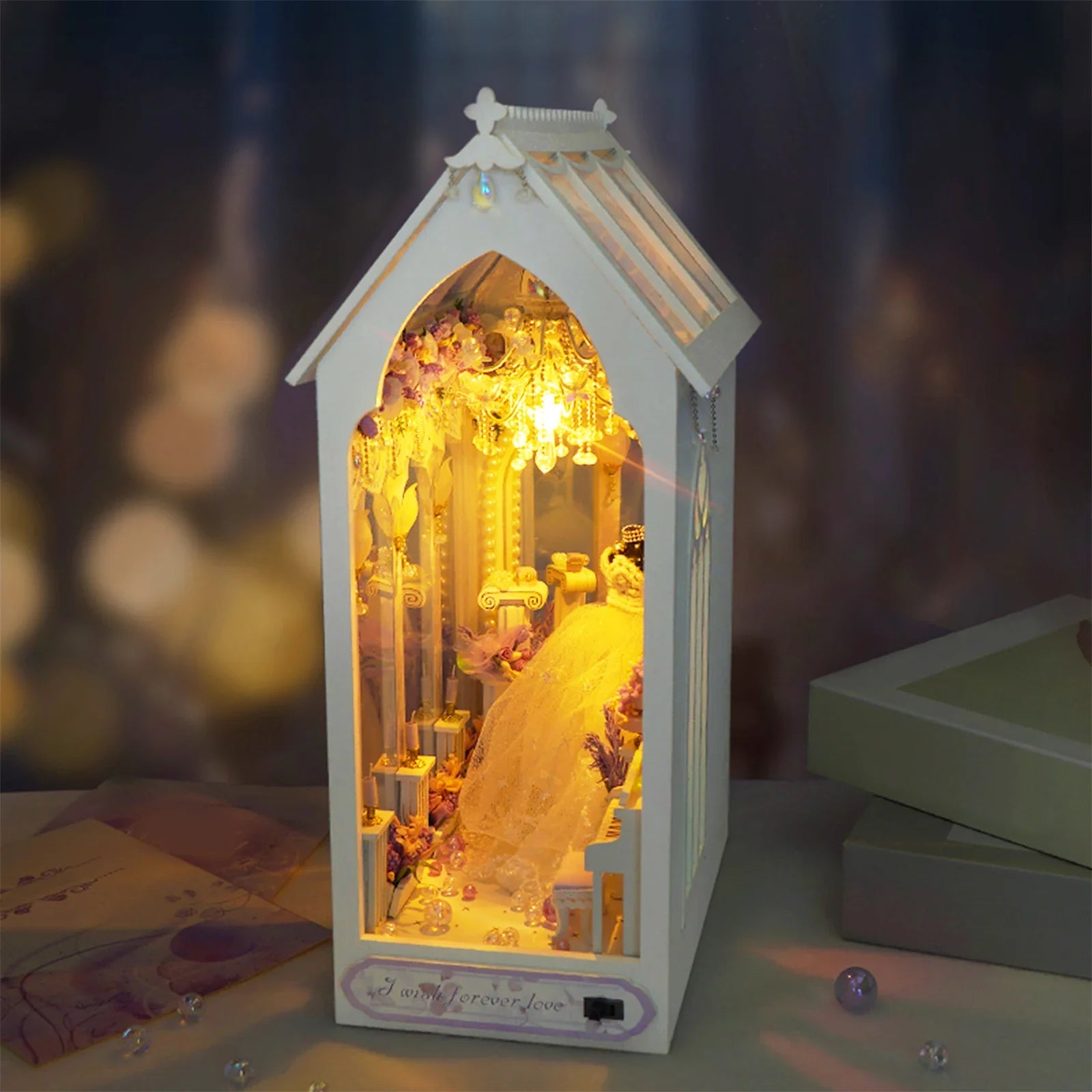DIY Book Nook Kit Miniature Doll House With LED Light 3D Puzzle Model Building Wooden Bookshelf Bookend Toy Adults Birthday Gift