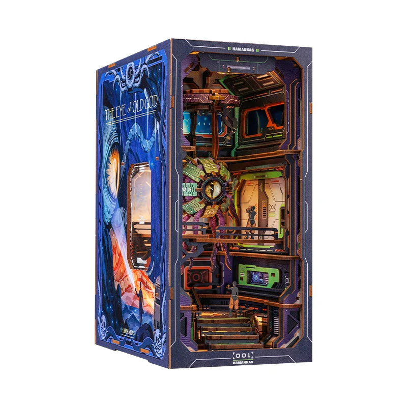 CUTEBEE DIY Book Nook Cthulhu Wooden Dollhouse with LED Dust Cover Bookshelf Insert 3D Puzzle Decor for Gift The Eye of Old God