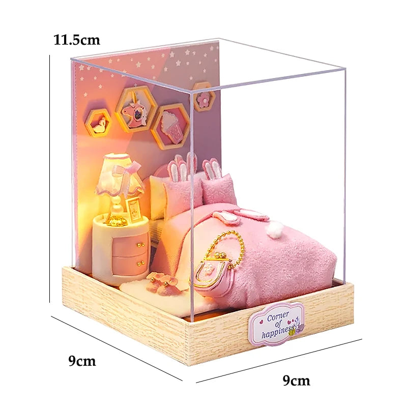 Book Nook Kit DIY Doll House With LED Light Bookshelf Insert Wooden Mini Dollhouse Furniture Light Kit For Birthday Family Gift
