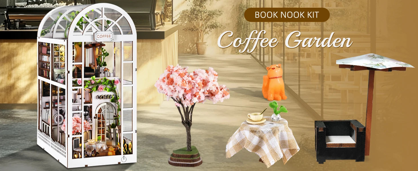 Book Nook Kit Coffee Shop Sunlight Room Dollhouse Booknook 3D Wooden Puzzle Miniature Doll House For Bookshelf Insert Furniture