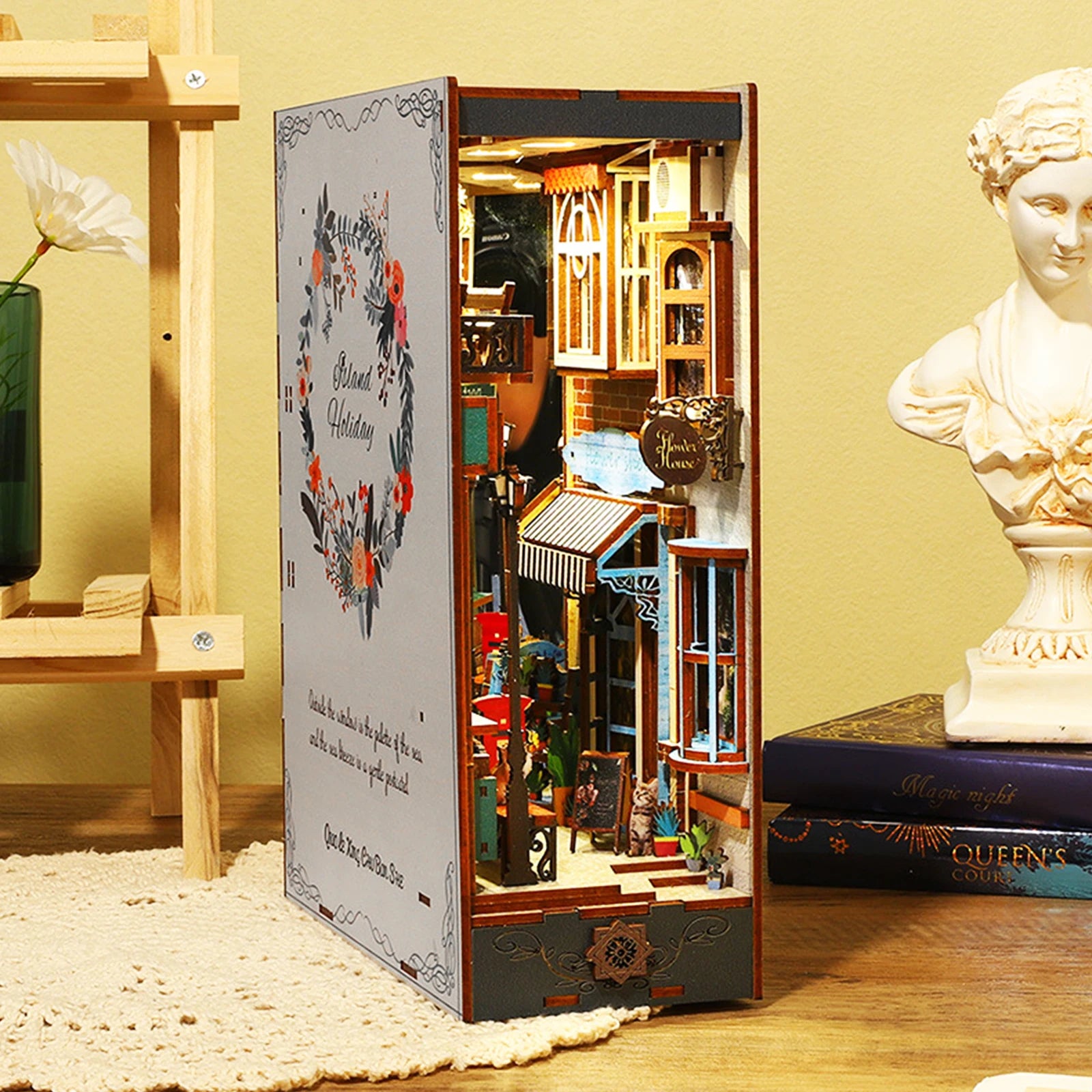 DIY Wooden Book Nook 3D Puzzle Miniature Doll House Kit With Touch Light World Bookshelf Assembly Bookend Eternal Bookstore 2023