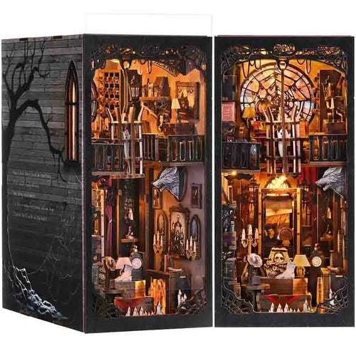 Book Nook Kit Dark Family DIY Wooden Puzzle Gothic style Halloween Bookshelf Dollhouse Model Bookend Building Home Decoration