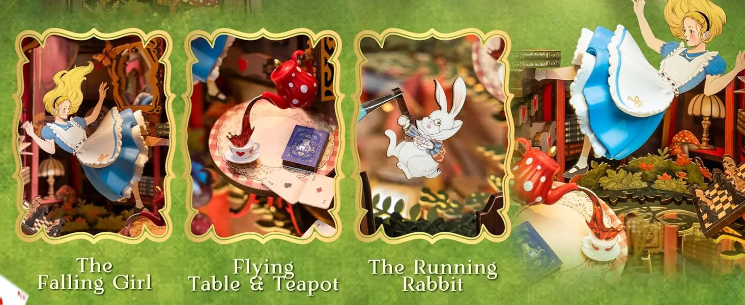 Robotime Rolife Book Nook Kits Fall into Wonder DIY Booknook with Lights Miniature House Kit 3D Wooden Puzzle Bookshelf Gift TGB