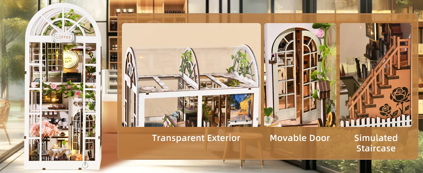 Book Nook Kit Coffee Shop Sunlight Room Dollhouse Booknook 3D Wooden Puzzle Miniature Doll House For Bookshelf Insert Furniture