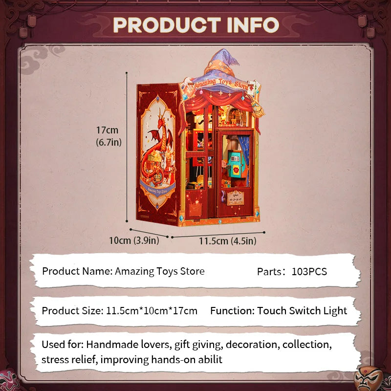 CUTEBEE DIY Book Nook Kit Miniature Dollhouse with Led Light Bookshelf Insert Booknook Home Decor for Amazing Toys Store