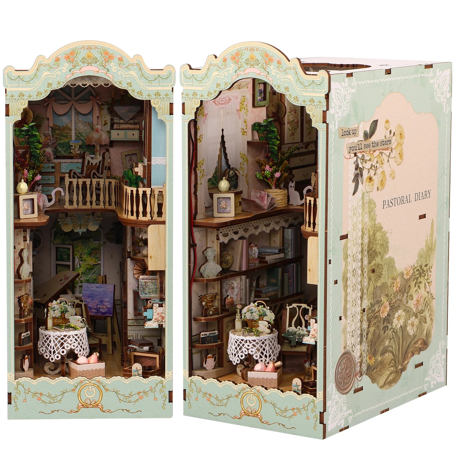 DIY Wooden Book Nook 3D Puzzle Miniature Doll House Kit With Touch Light World Bookshelf Assembly Bookend Eternal Bookstore 2023