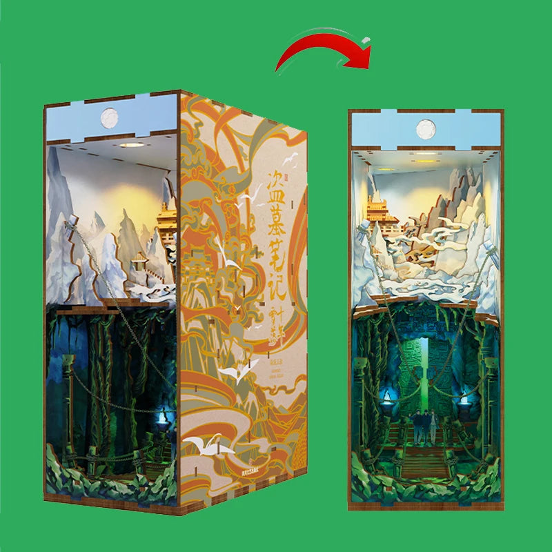 DIY Book Nook Shelf Insert Kits Wooden Miniature Model Kit Cyberrpunk Bookend Assembled Bookshelf Home Decor Christmas Gifts