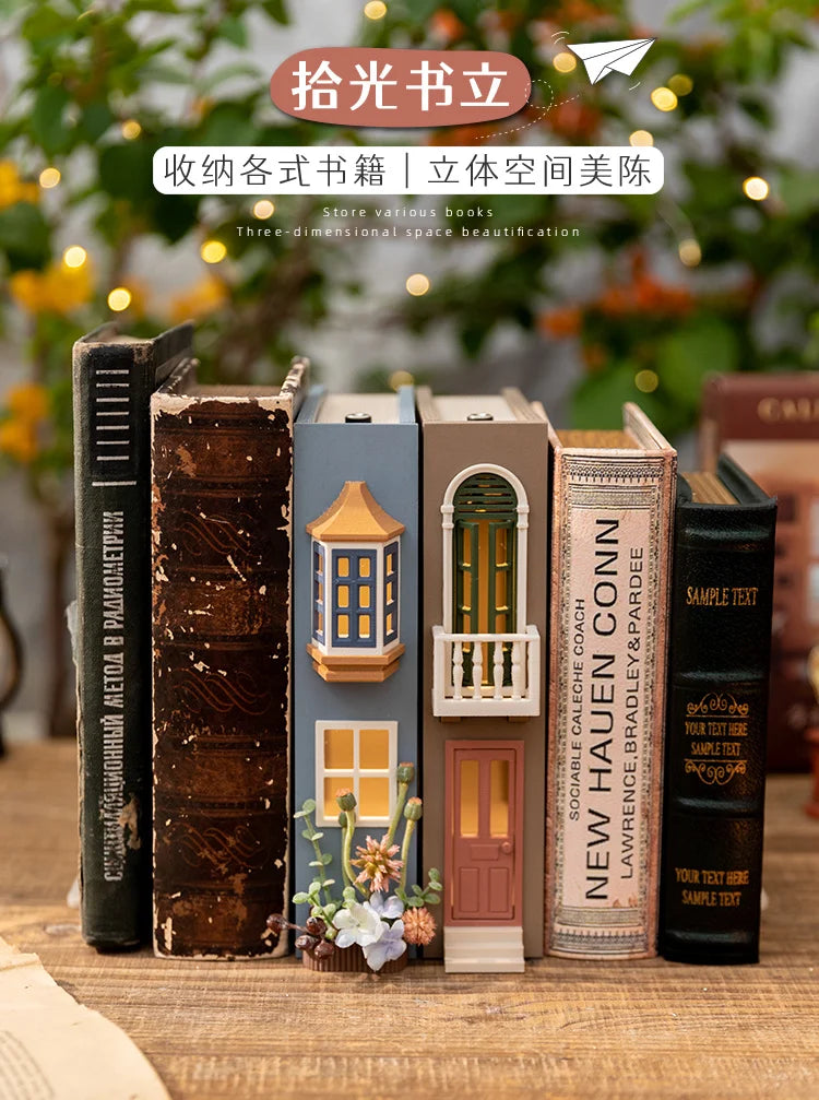 Booknook Creative Book Holders Fake Books Bookends Model Kit With LED Light For Bookshelf Insert Decor Miniature Ornament Gift