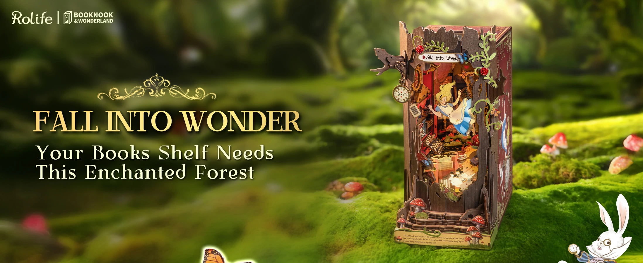 Robotime Rolife Book Nook Kits Fall into Wonder DIY Booknook with Lights Miniature House Kit 3D Wooden Puzzle Bookshelf Gift TGB