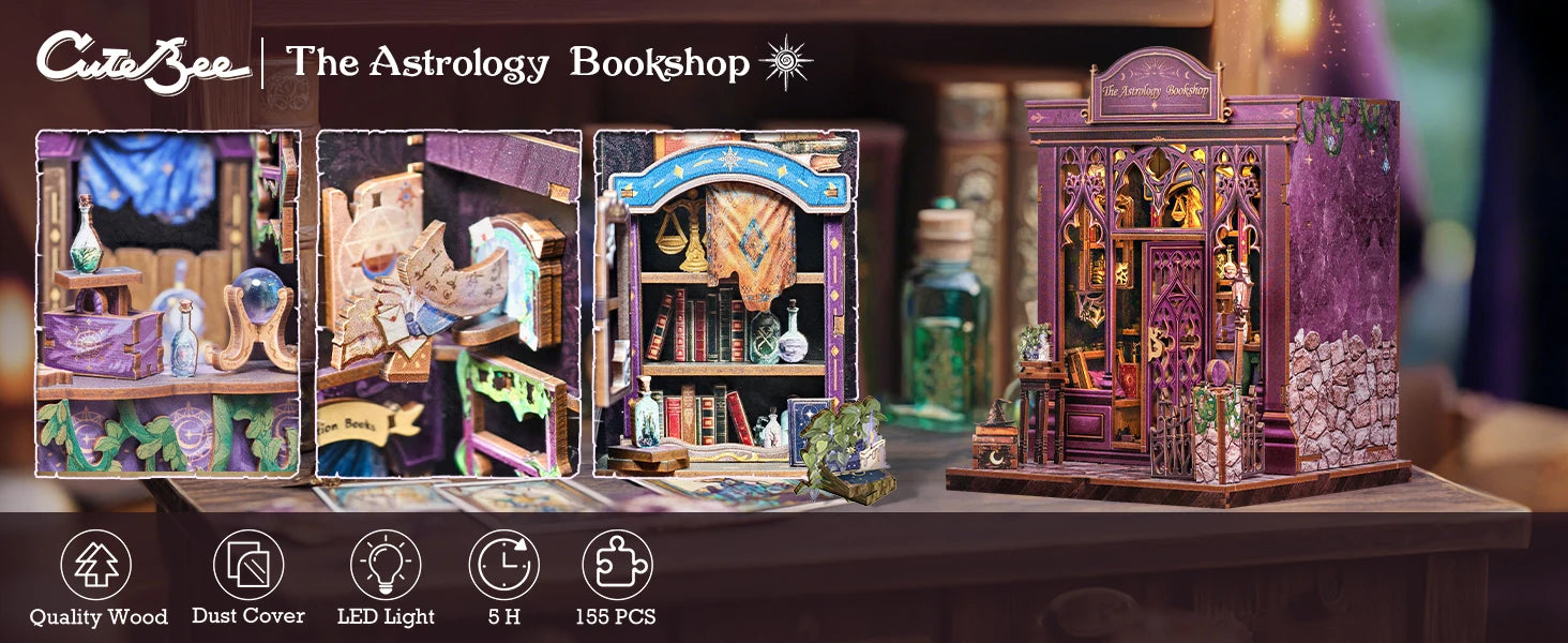 CUTEBEE Book Nook DIY Building Kit with Laser-Cut Precision Pieces 3D Wooden Puzzle  Collectible Desk Home Decor for Gift Idea