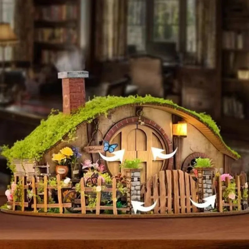 Retro DIY Wooden Magic Ring House Miniature Kits With LED Lights Adult Craft Model Building Home Desk Decoration Creative Gift | BookNook Store