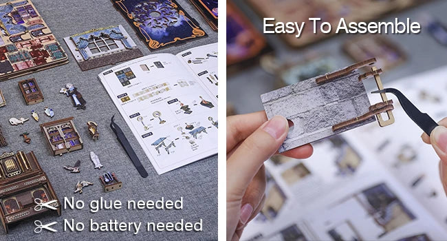 Cutebee DIY Book Nook Kit 3D Wooden Dollhouse Bookshelf Insert Decor Alley Miniature House with Dustproof LED Light Booknook