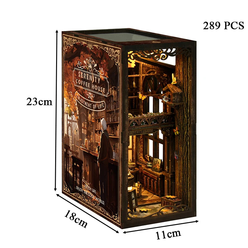 DIY Book Nook Shelf Insert Kits Wooden Miniature Model Kit Cyberrpunk Bookend Assembled Bookshelf Home Decor Christmas Gifts