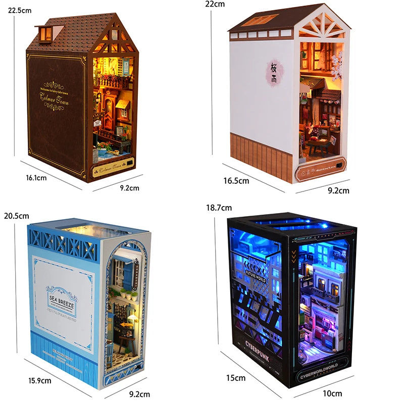 DIY Wooden Book Nook Miniatures Shelf Insert Dollhouse Building Bookshelf Bookend Home Decoration Doll Houses Toys For Xmas Gift