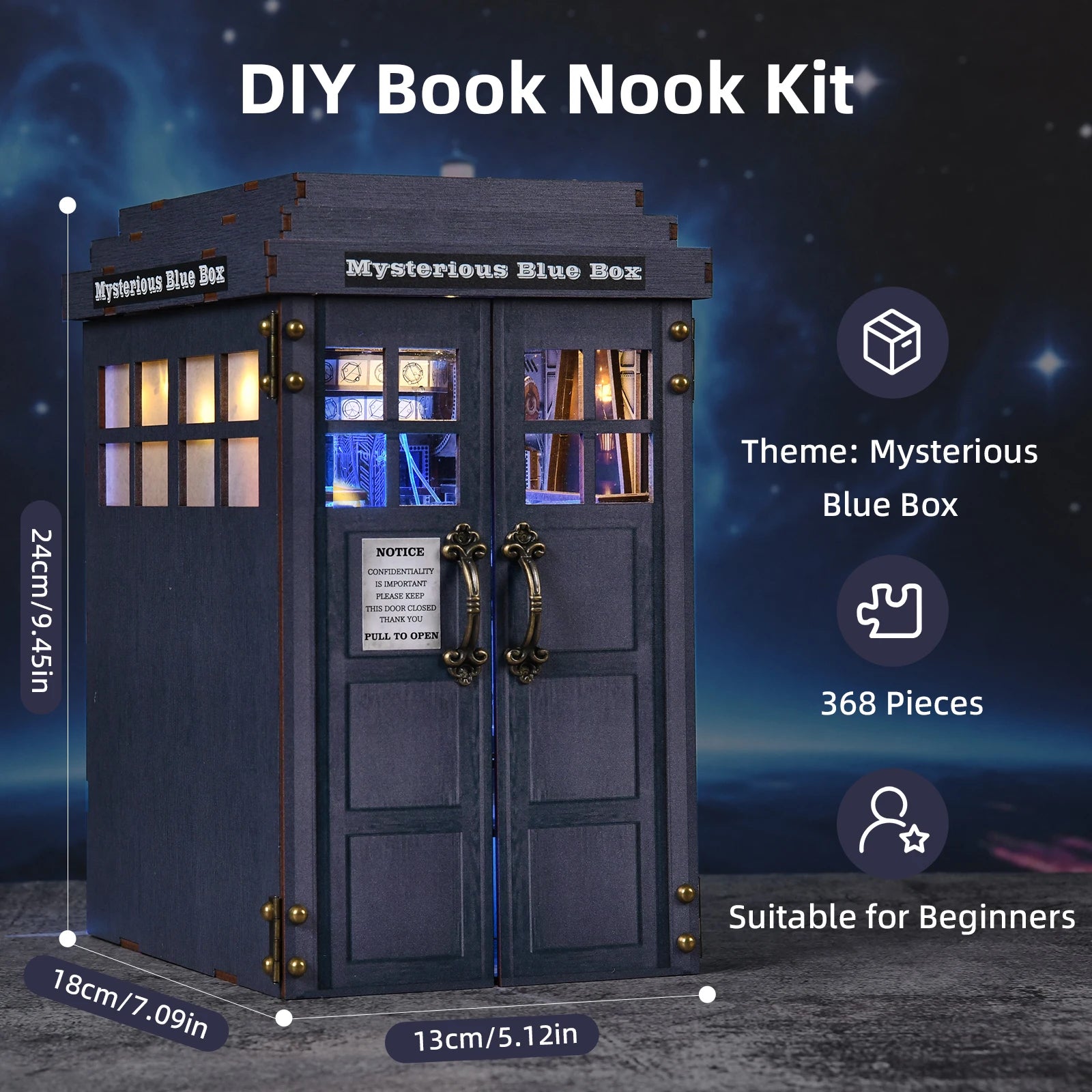 Book Nook Kit Blue Telephone Booth 3D DIY Wooden Puzzle Handmade Bookshelf Dollhouse Model Bookend Building Home Decoration