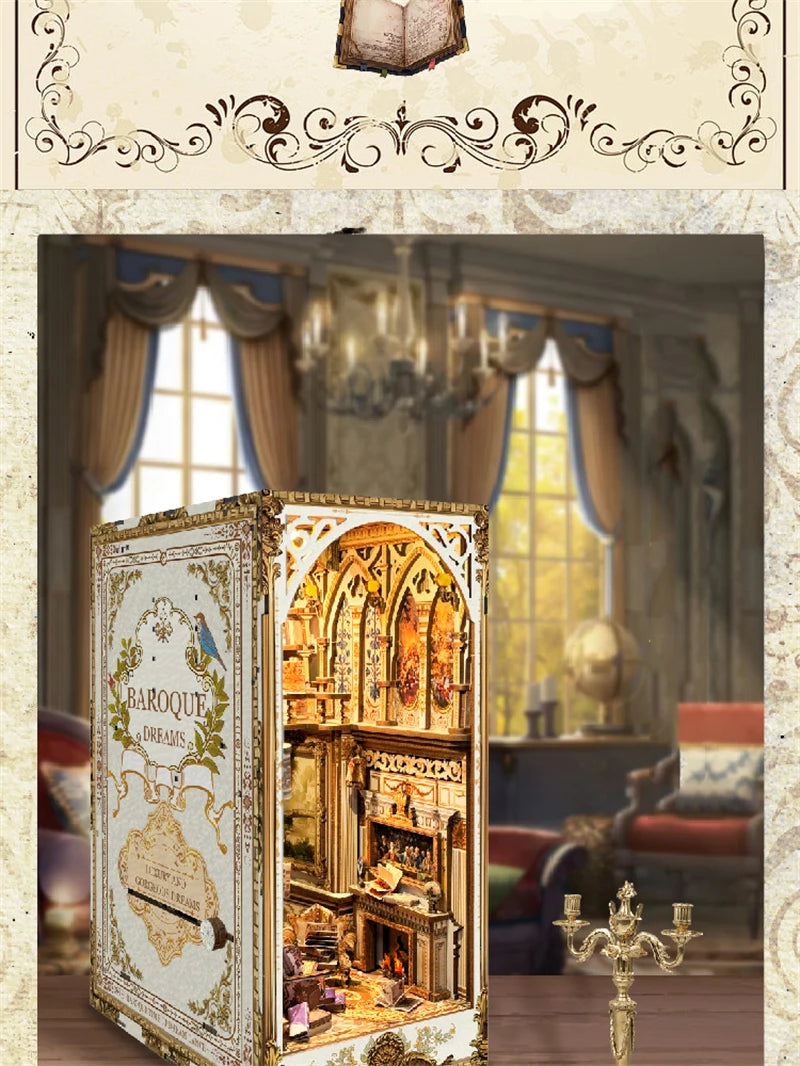 NEW DIY Book Nook Insert Shelf Kits Wooden Miniature Model Kit Baroque Dreams Bookend Assembled Bookshelf Home Decor Girls Gifts