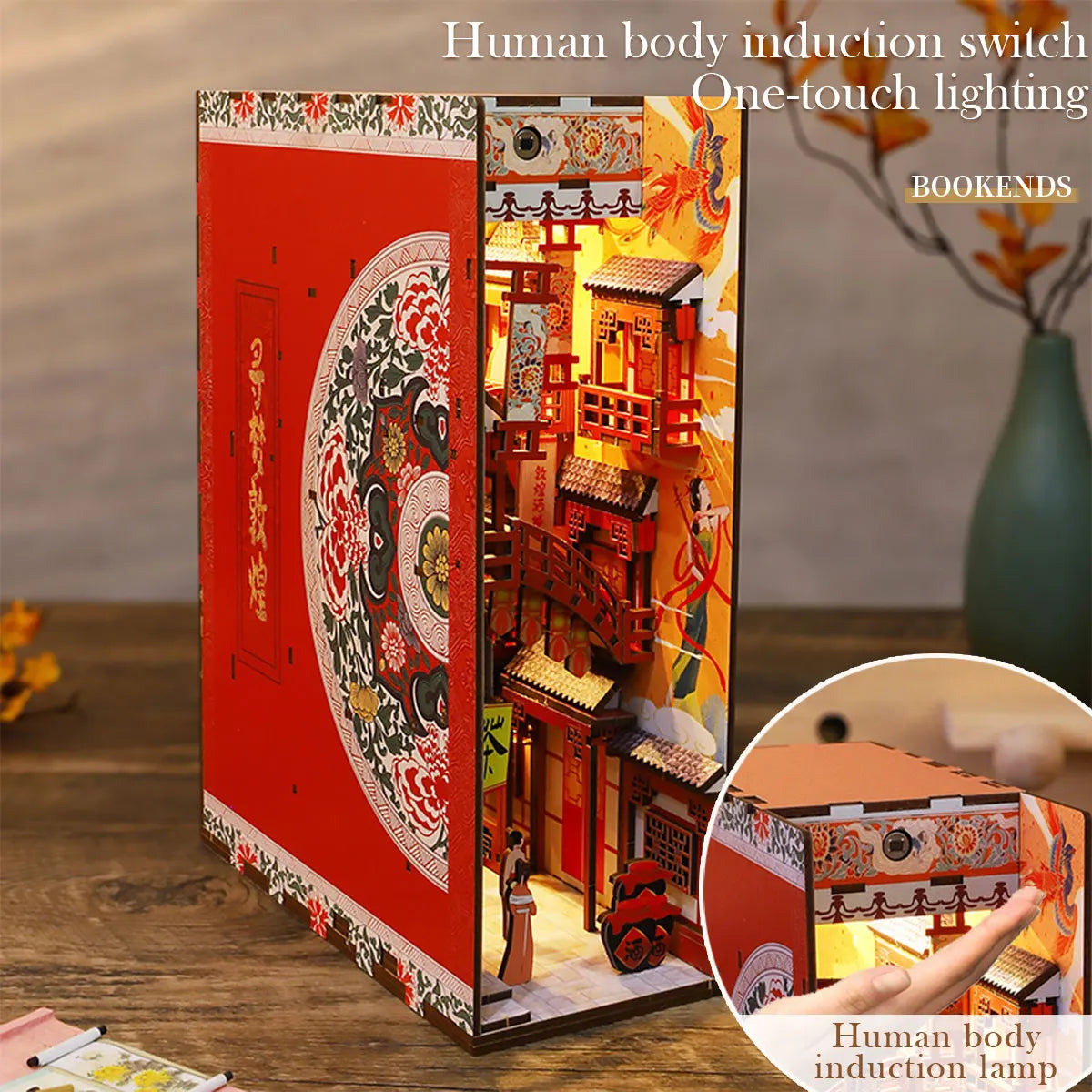 DIY Wooden Book Nook 3D Puzzle Miniature Doll House Kit With Touch Light World Bookshelf Assembly Bookend Eternal Bookstore 2023
