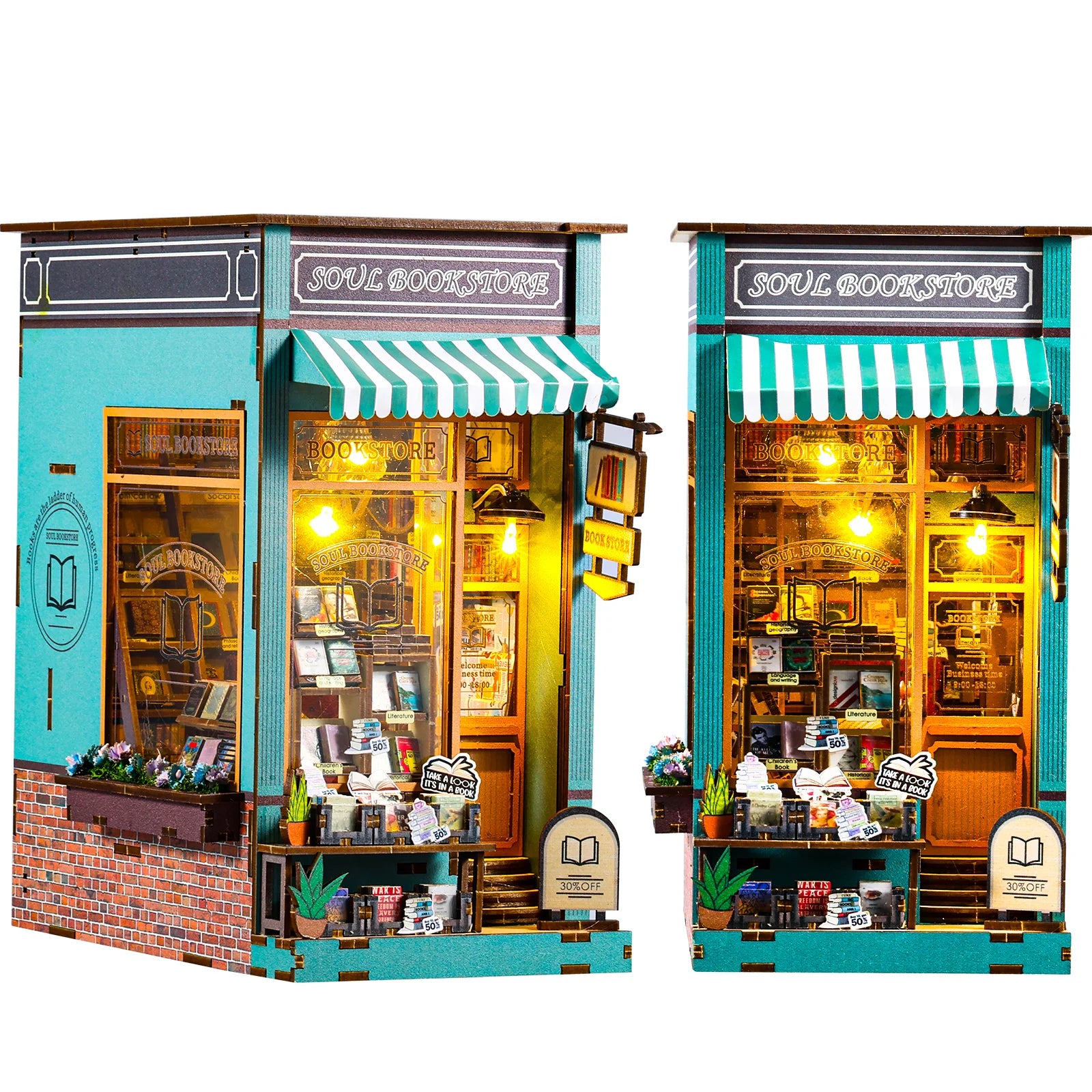 DIY Book Nook Kit Miniature Wooden Dollhouse with Light Bookshelf Insert Decoration Model Magic Library Bookend Birthday Gifts