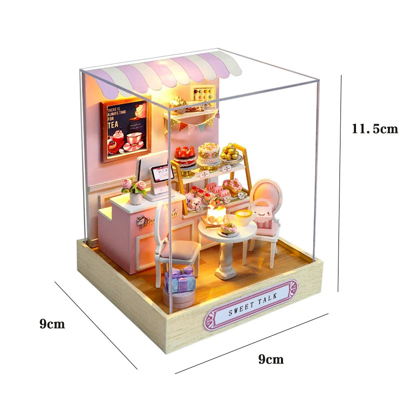 Book Nook Kit DIY Doll House With LED Light Bookshelf Insert Wooden Mini Dollhouse Furniture Light Kit For Birthday Family Gift