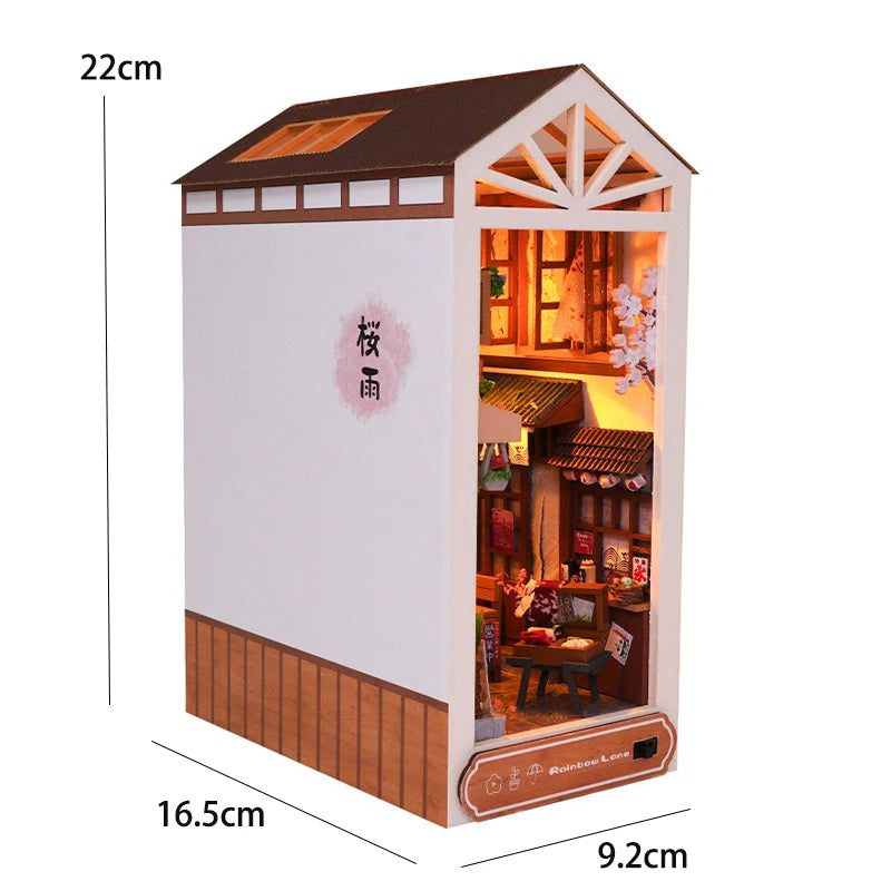 Book Nook Kit Mini 3D Wooden Puzzle Book Shelf Insert Assembly Building Model DIY Book Nook Touch Light With Furniture Xmas Gift