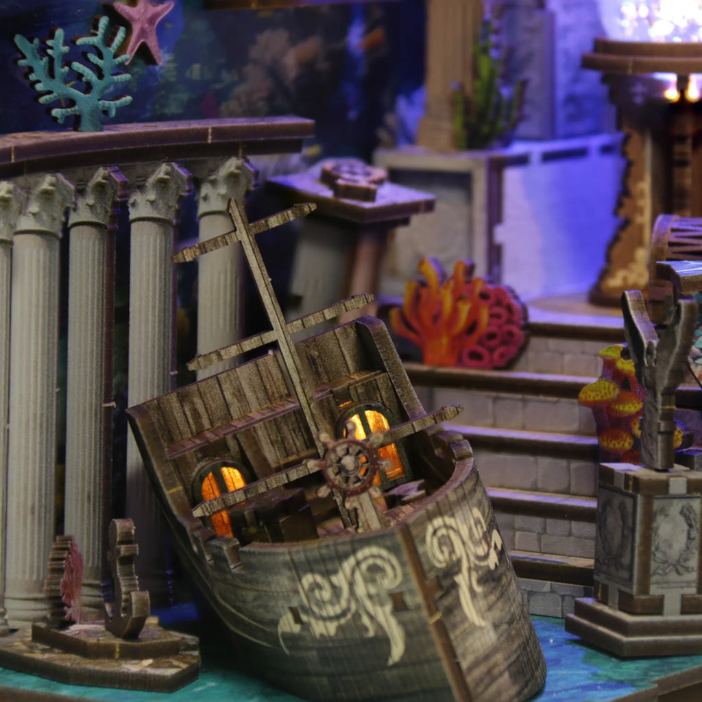 3D Wooden Book Stand Puzzle,DIY Book Nook Kits,Dollhouse Wood Bookends Book Nook Model Building Kit with LED ,Gift for Adults