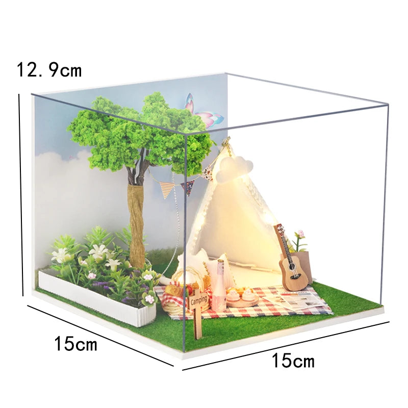 Book Nook Kit DIY Doll House With LED Light Bookshelf Insert Wooden Mini Dollhouse Furniture Light Kit For Birthday Family Gift