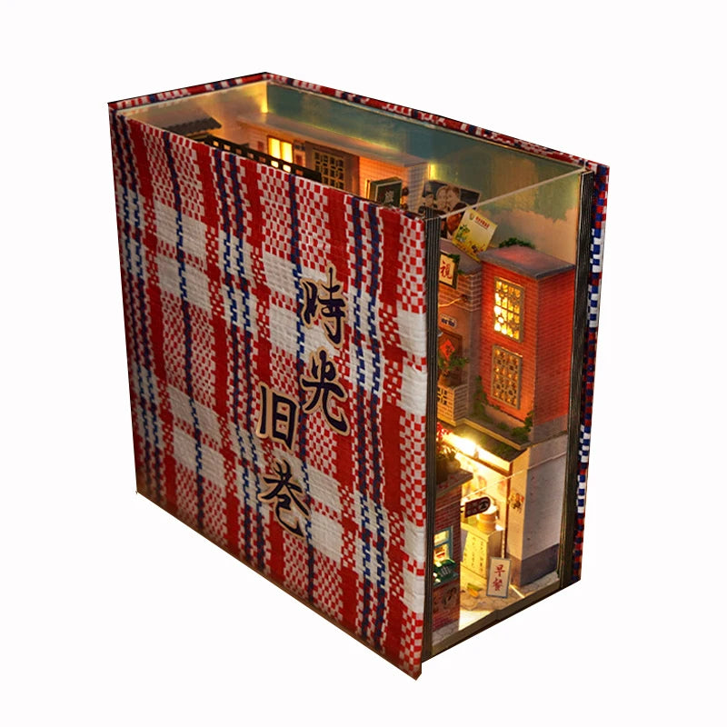 New Book Nook Japanese City Alley Model Building Bookend Bookshelf Insert Bookcase DIY Assemble Toys Child Girl Adult Gift Casa