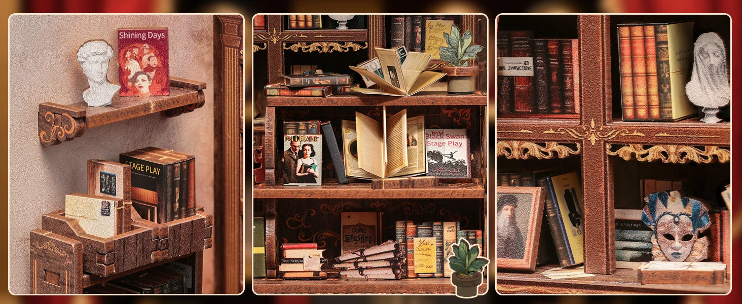 CUTEBEE Book Nook DIY Building Kit with Laser-Cut Precision Pieces 3D Wooden Puzzle  Collectible Desk Home Decor for Gift Idea