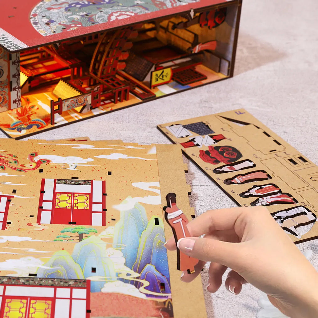 DIY Wooden Book Nook 3D Puzzle Miniature Doll House Kit With Touch Light World Bookshelf Assembly Bookend Eternal Bookstore 2023