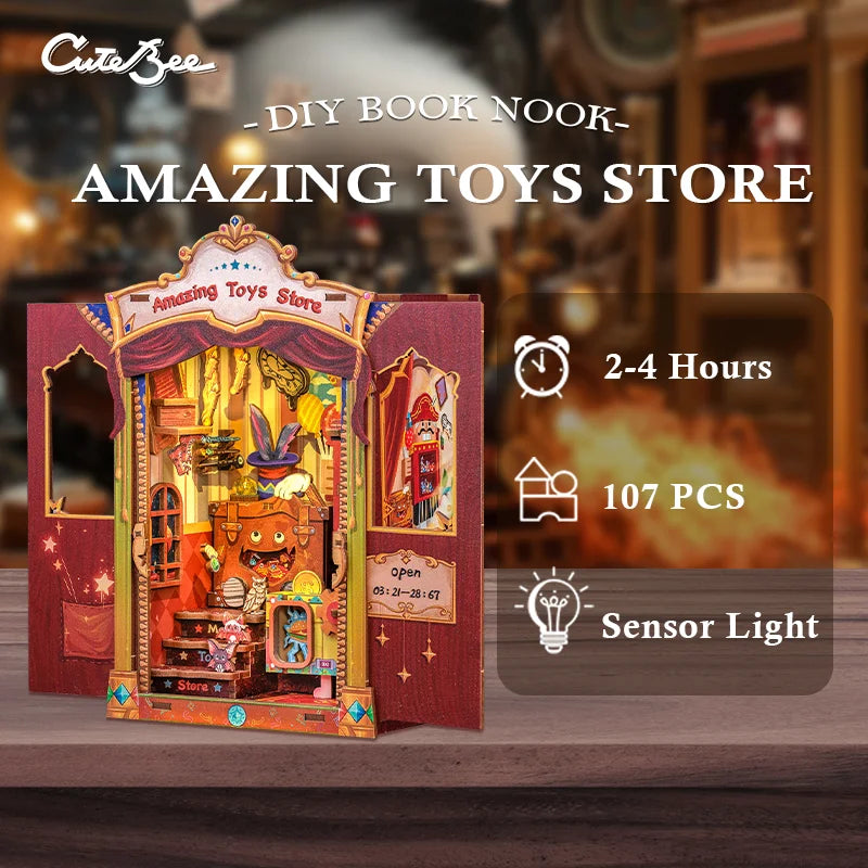 CUTEBEE DIY Book Nook Kit Miniature Dollhouse with Light Magic Bookshelf Insert Booknook Home Decoration for Craft Birthday Gift