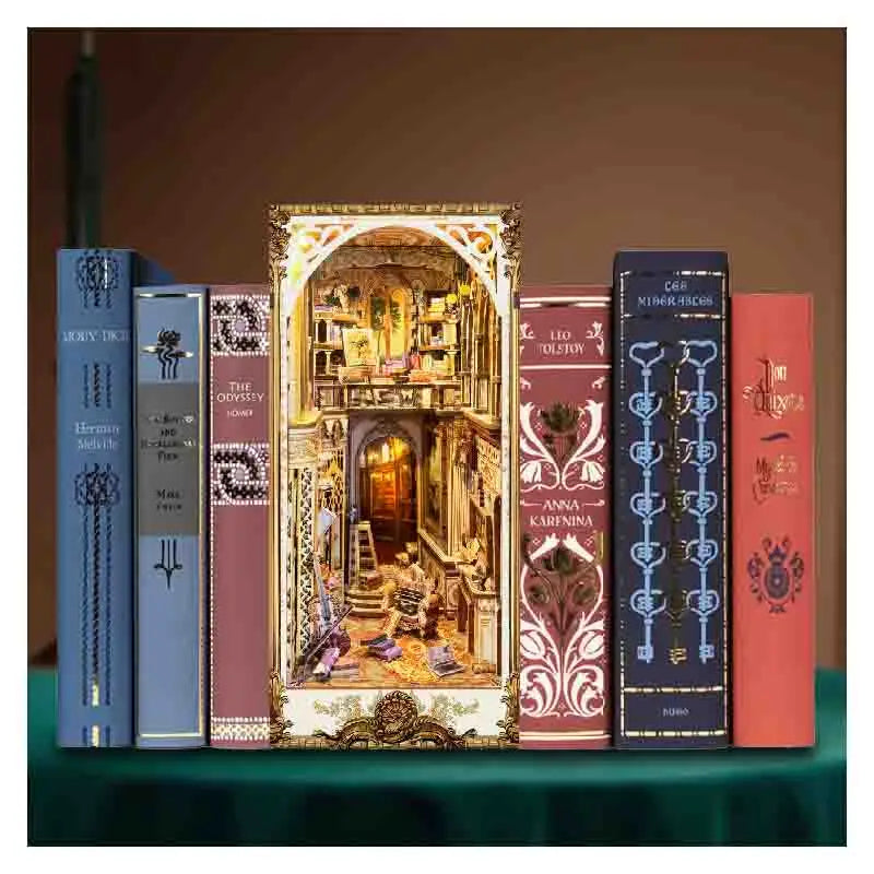 Diy Wooden Book Nook Shelf Insert Miniature Model Kits Retro Court Bookshelf Handmade Bookend For Friends Xmas Gifts