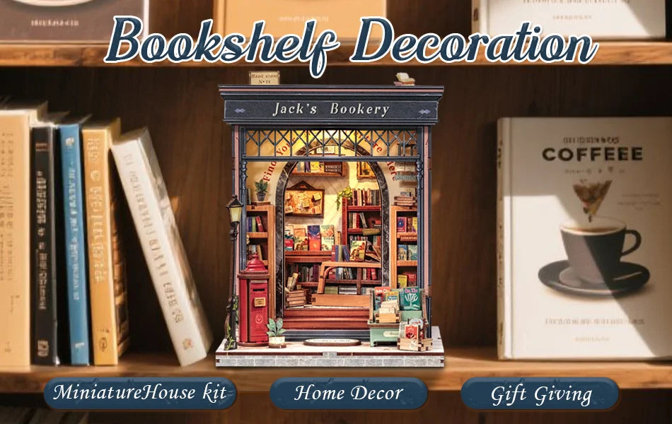 CUTEBEE Book Nook DIY Building Kit with Laser-Cut Precision Pieces 3D Wooden Puzzle  Collectible Desk Home Decor for Gift Idea